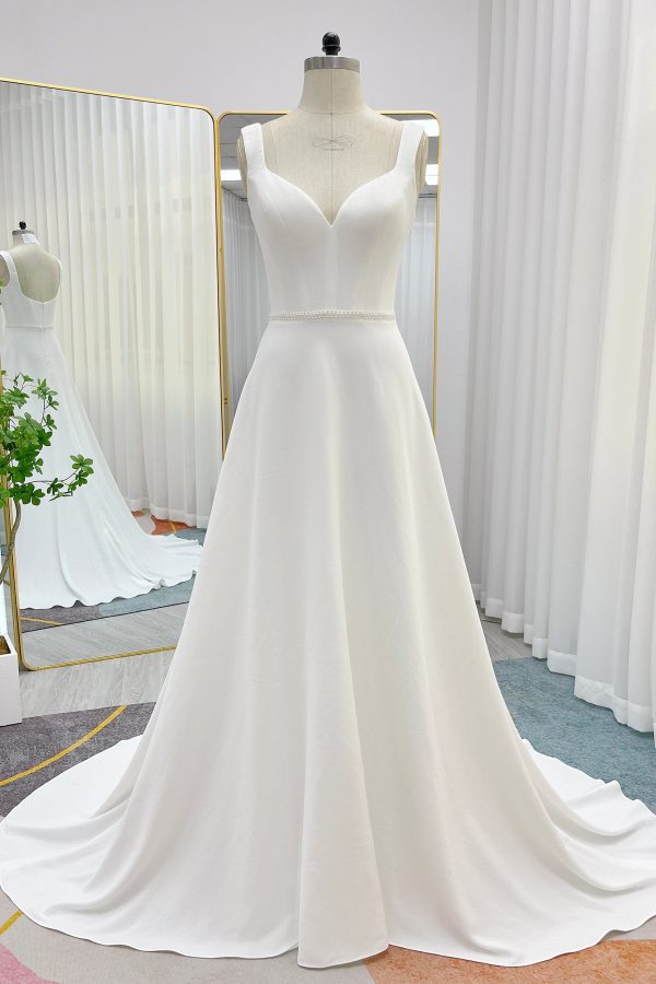 Nigflower54241 A-Line Sweep-Brush Train Stretch Satin Wedding Dress - Image 3