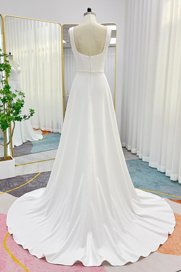 Nigflower54241 A-Line Sweep-Brush Train Stretch Satin Wedding Dress - Image 2