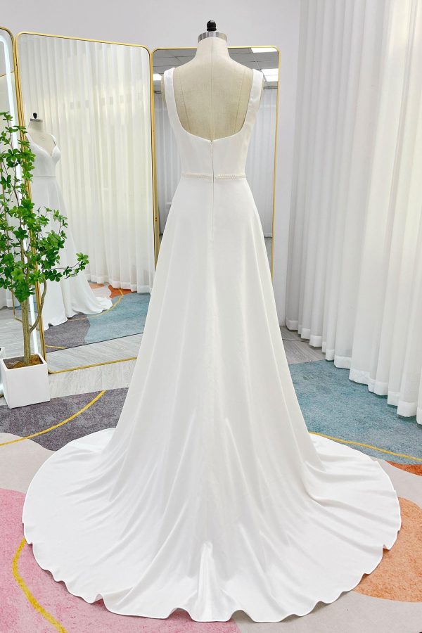 Nigflower54241 A-Line Sweep-Brush Train Stretch Satin Wedding Dress - Image 4