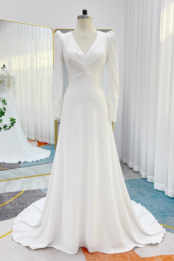 Nigflower54239 A-Line Court Train Stretch Satin Wedding Dress - Image 3