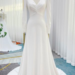 Nigflower54239 A-Line Court Train Stretch Satin Wedding Dress