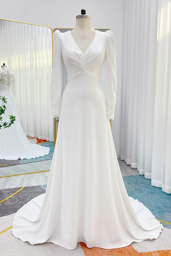 Nigflower54239 A-Line Court Train Stretch Satin Wedding Dress