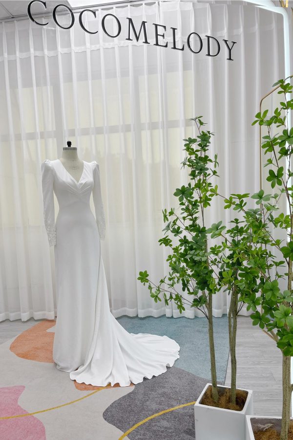 Nigflower54239 A-Line Court Train Stretch Satin Wedding Dress - Image 6