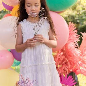 Nigflower54292 White Shirred Ruffle Party Dress (3-16yrs)