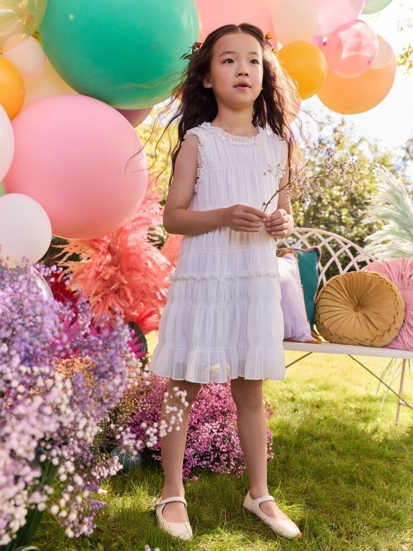 Nigflower54292 White Shirred Ruffle Party Dress (3-16yrs) - Image 3