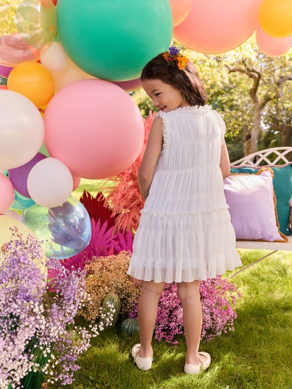 Nigflower54292 White Shirred Ruffle Party Dress (3-16yrs) - Image 4