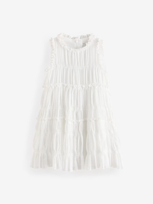 Nigflower54292 White Shirred Ruffle Party Dress (3-16yrs) - Image 5