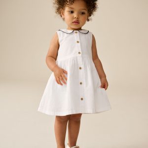 Nigflower54279 White Sleeveless Collar Summer Dress (3mths-10yrs)
