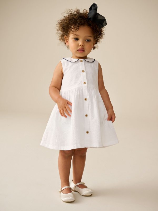 Nigflower54279 White Sleeveless Collar Summer Dress (3mths-10yrs)