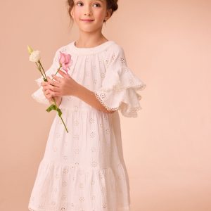 Nigflower54282 White Broderie Floral 100% Cotton Dress