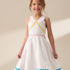 Nigflower54287 White Marie Tiered Frill 100% Cotton Dress