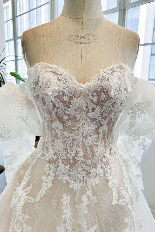 Nigflower54226 A-Line Chapel Train Sparkle Tulle Wedding Dress - Image 6