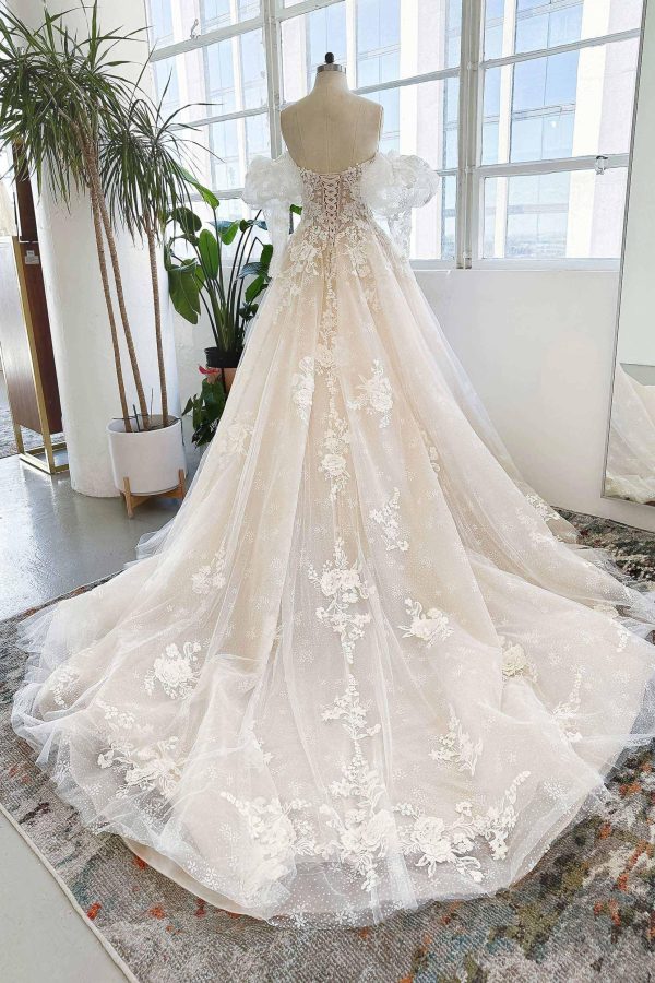 Nigflower54226 A-Line Chapel Train Sparkle Tulle Wedding Dress - Image 2