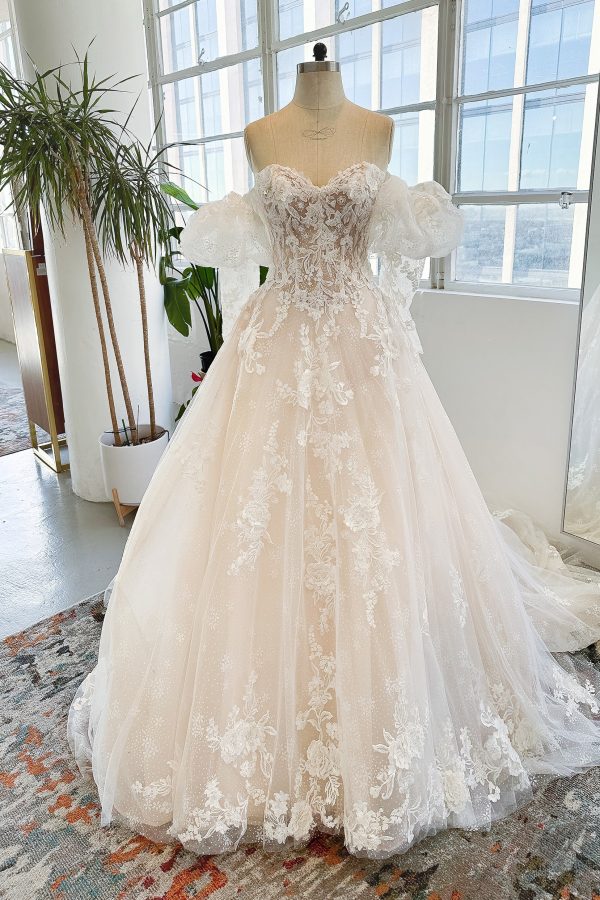 Nigflower54226 A-Line Chapel Train Sparkle Tulle Wedding Dress - Image 3