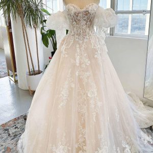 Nigflower54226 A-Line Chapel Train Sparkle Tulle Wedding Dress