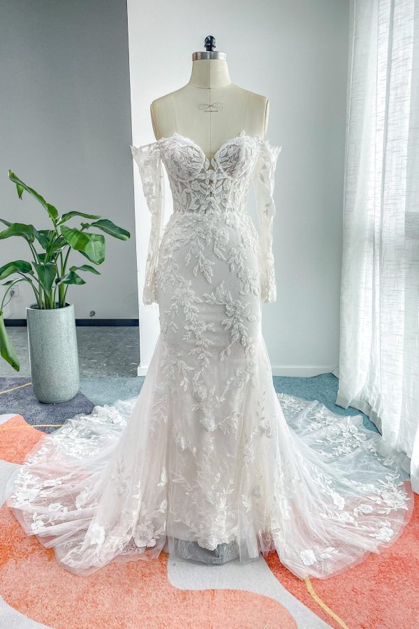 Nigflower54233 Trumpet-Mermaid Chapel Train Lace Tulle Wedding Dress - Image 6