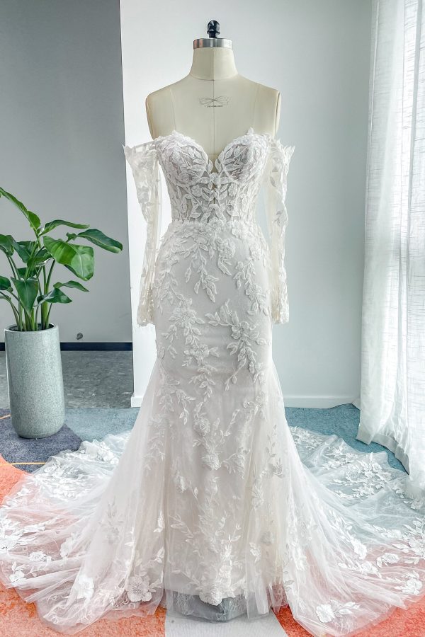 Nigflower54233 Trumpet-Mermaid Chapel Train Lace Tulle Wedding Dress - Image 3